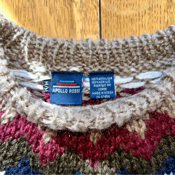 Vintage Apollo Rossi Men’s Fair Isle Sweater Size Medium Pattern Knit - Picture 3 of 8
